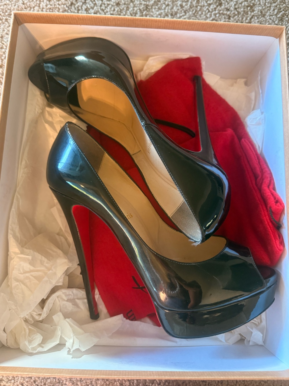 Christian Louboutin Black Patent Peep-Toe Stiletto Pumps